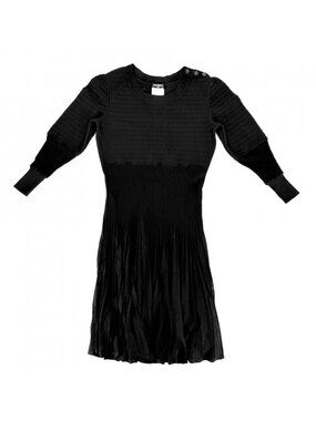 Chanel Dress Long Sleeve Knit 36 Black Rayon Silk Spandex Spring Autumn